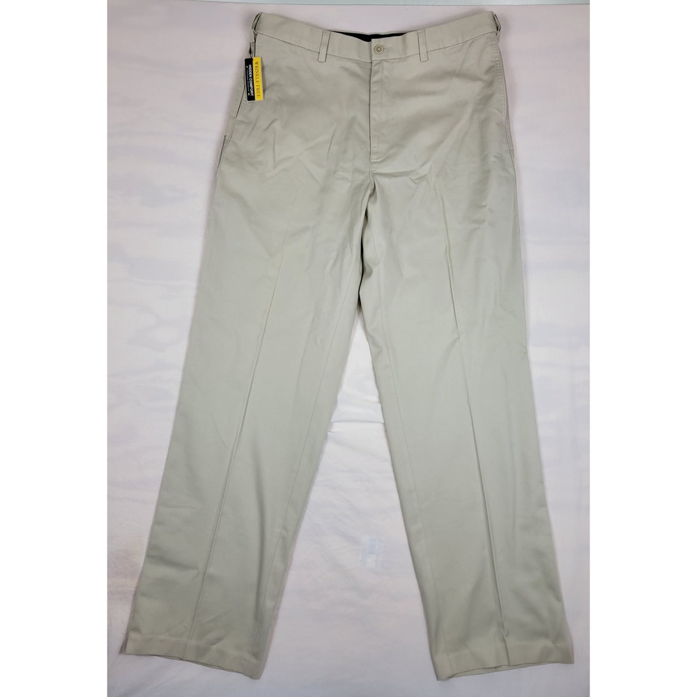 Savane Performance Chino Mens 36x34 Alabaster Beige Flat Front S9SB0029 NWT